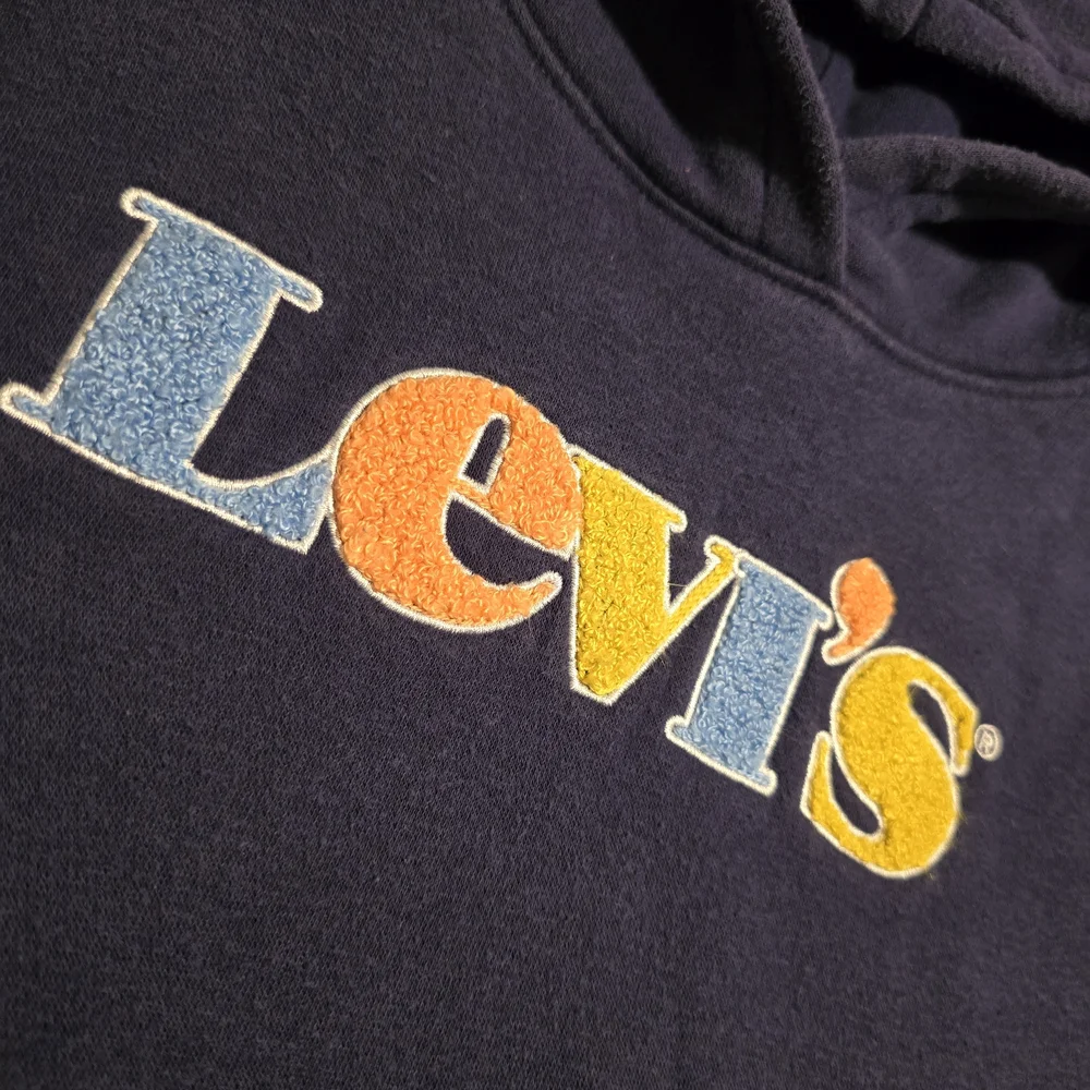 Levis Girls High Rise Fleece Hoodie Arm‎ Stripes Blue Yellow Size Medium 10/12